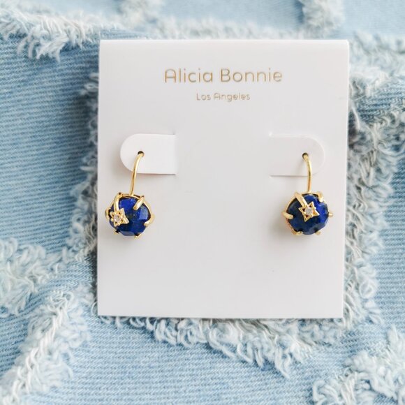 Alicia Bonnie Gem Star Gold Blue Lapis Drop Earrings Trendy Jewelry - Picture 1 of 3